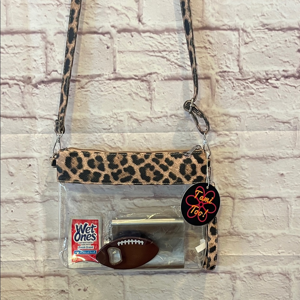 Leopard Print Clear Crossbody Bag/Football Bundle